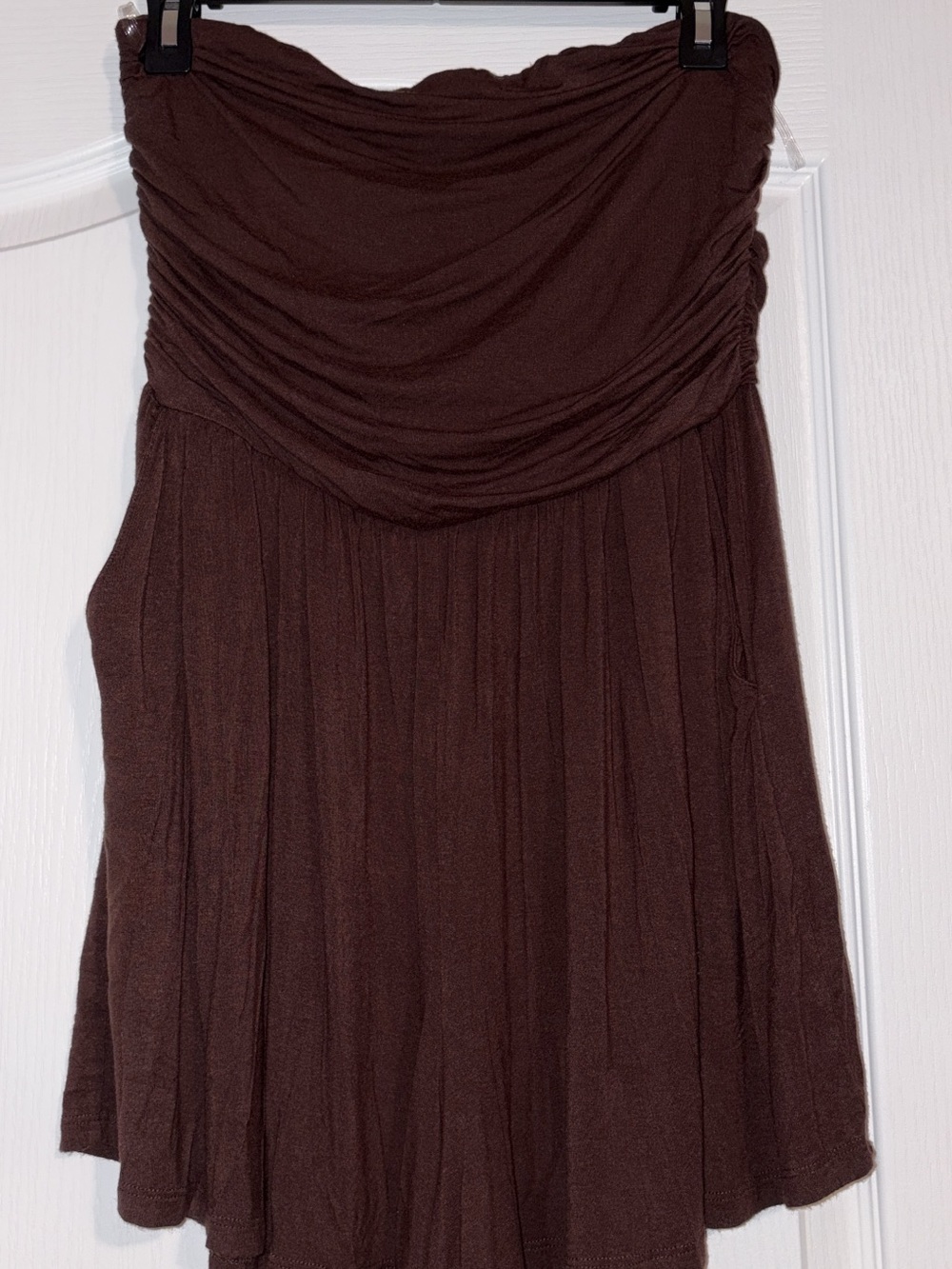 Zenana Outfitters Strapless Brown Ruched Jumpsuit